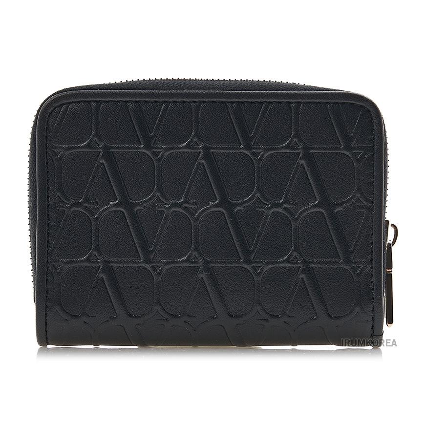 VALENTINO V Logo Signature Leather Compact Wallet Black