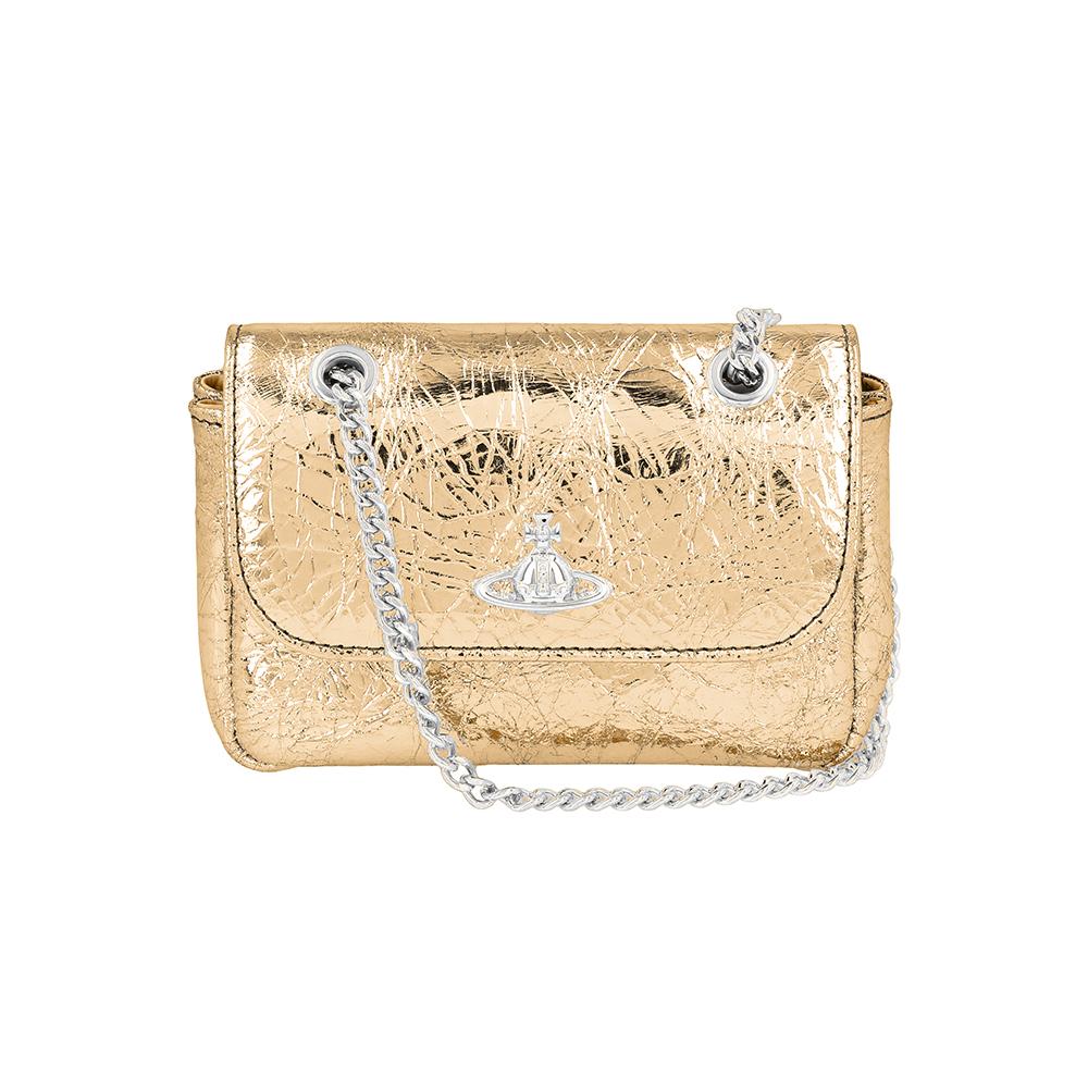 Vivienne Westwood Metallic Crinkle Small Pearl Chain Womens Crossbody Bag