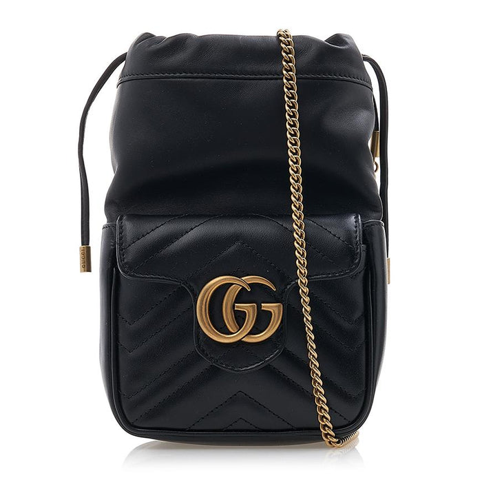 GUCCI GG Marmont Mini Chain Crossbody Bag Black Leather