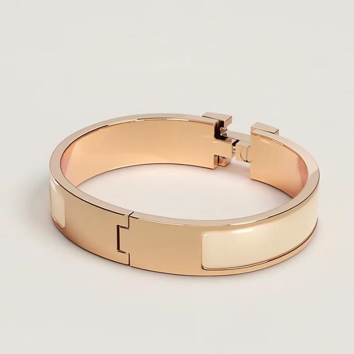 HERMES Click H Enamel Bangle Bracelet Cream Rose Gold H700001FO85PM