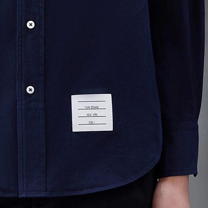 THOM BROWNE Solid Flannel 4-Bar Name Tag Straight Fit Long Sleeve Shirt