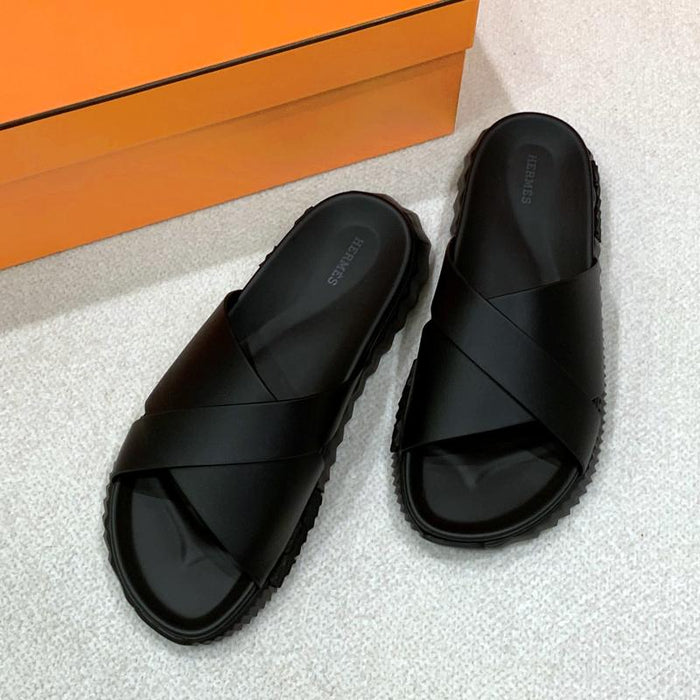 HERMES Men’s Calfskin All-Black Infra Sandals