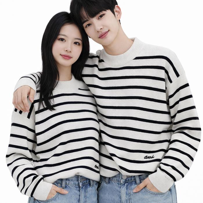 AMI Unisex Boxy Fit Stripe Crewneck Sweater