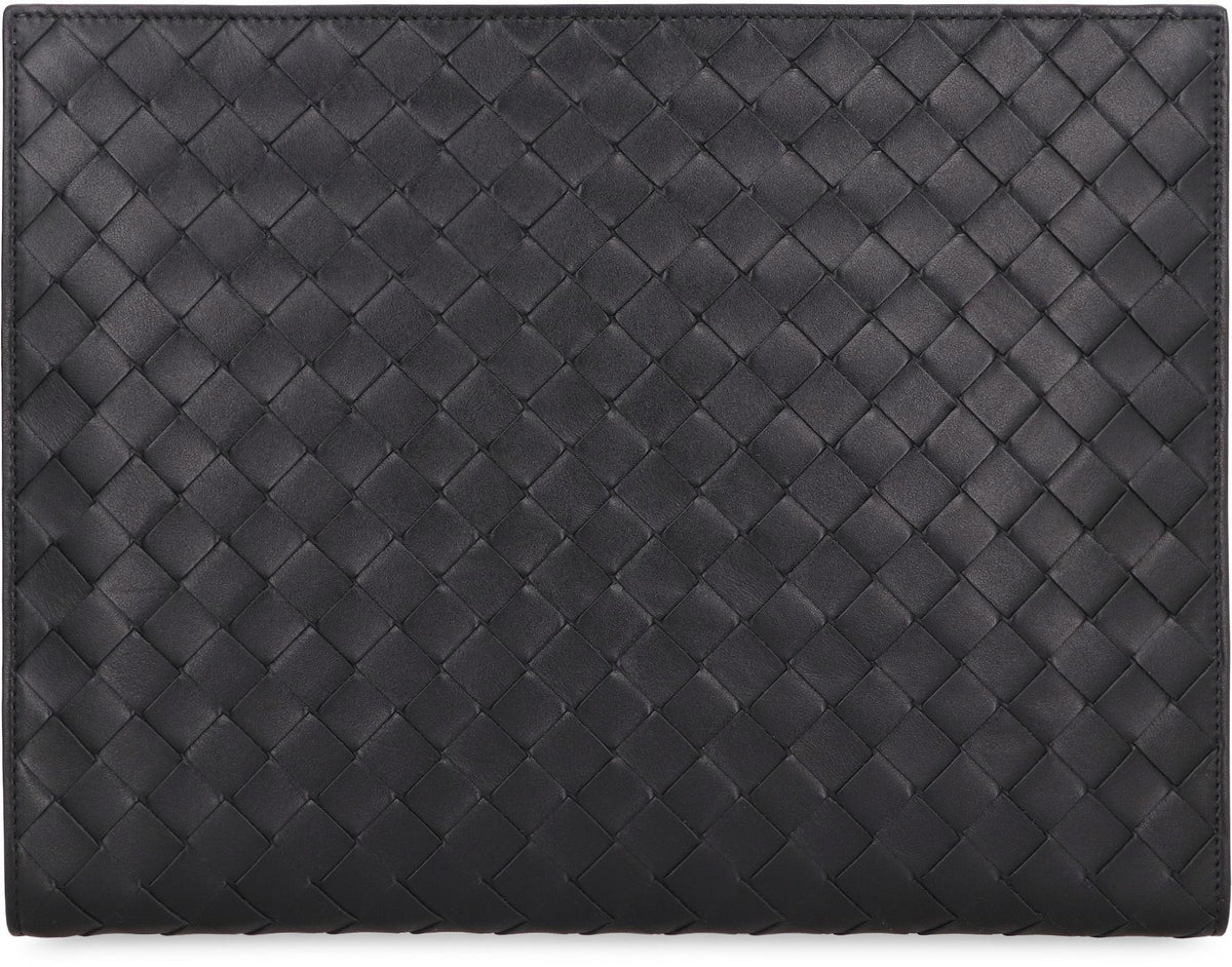 Bottega Veneta Black Leather Intrecciato Clutch Bag for Men