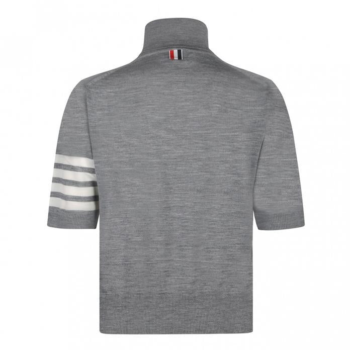 THOM BROWNE 4-Bar Short Sleeve Turtleneck Knit Sweater Gray Women