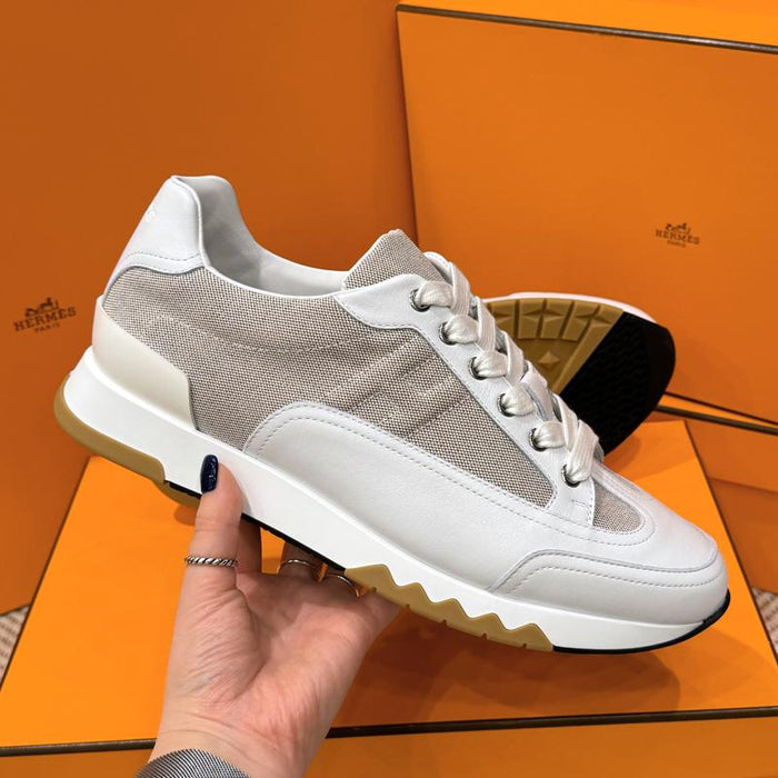 HERMES Trail Sneakers Calfskin Multicolor Beige White Low-Top