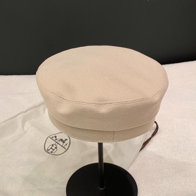 HERMES Beige Cotton Doblis Plain Air Cap Beret Hat Unisex