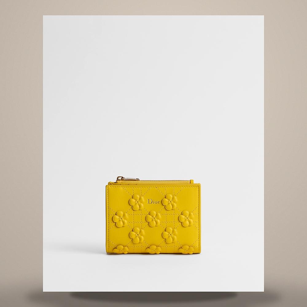 DIOR Cannage Lambskin Buttercup Embroidery Card Holder