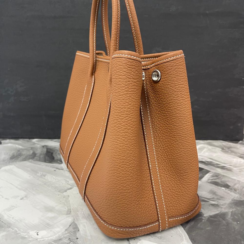 HERMES Garden Party 30 Negonda Gold Leather Tote Bag Palladium Hardware