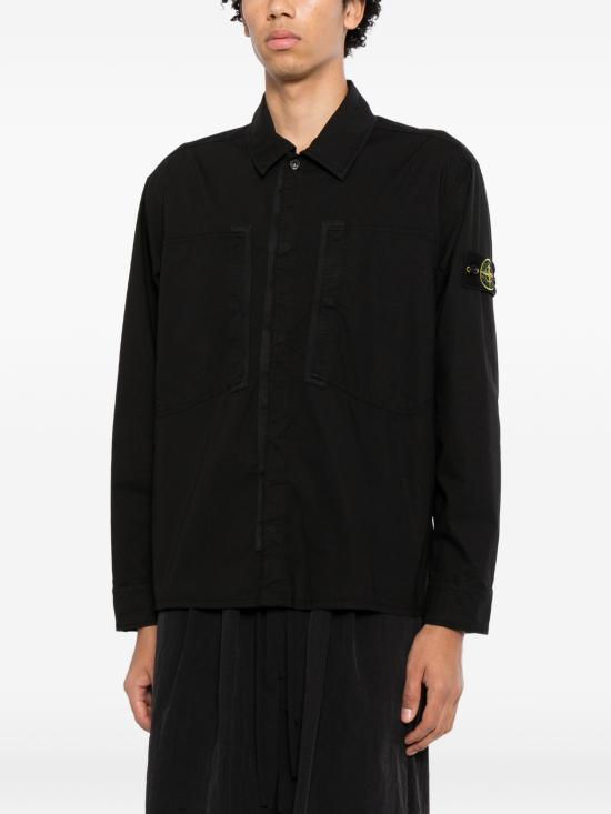 STONE ISLAND Black Long Sleeve Shirt Men’s Cotton Button-Up