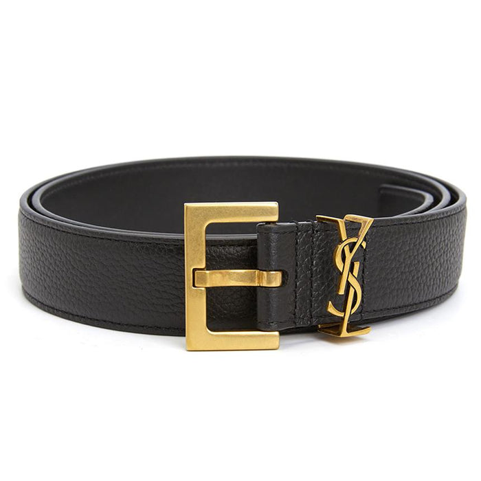 Saint Laurent Monogram Leather Men's Belt Black