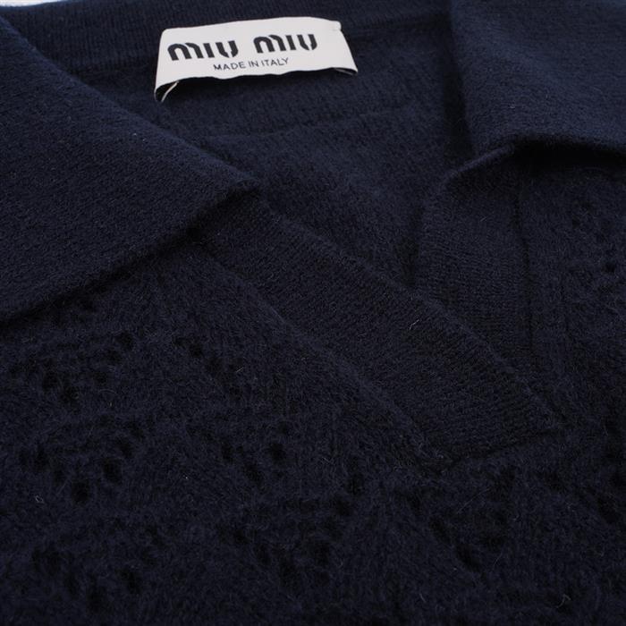 Miu Miu Lace Cashmere Polo T-Shirt Black