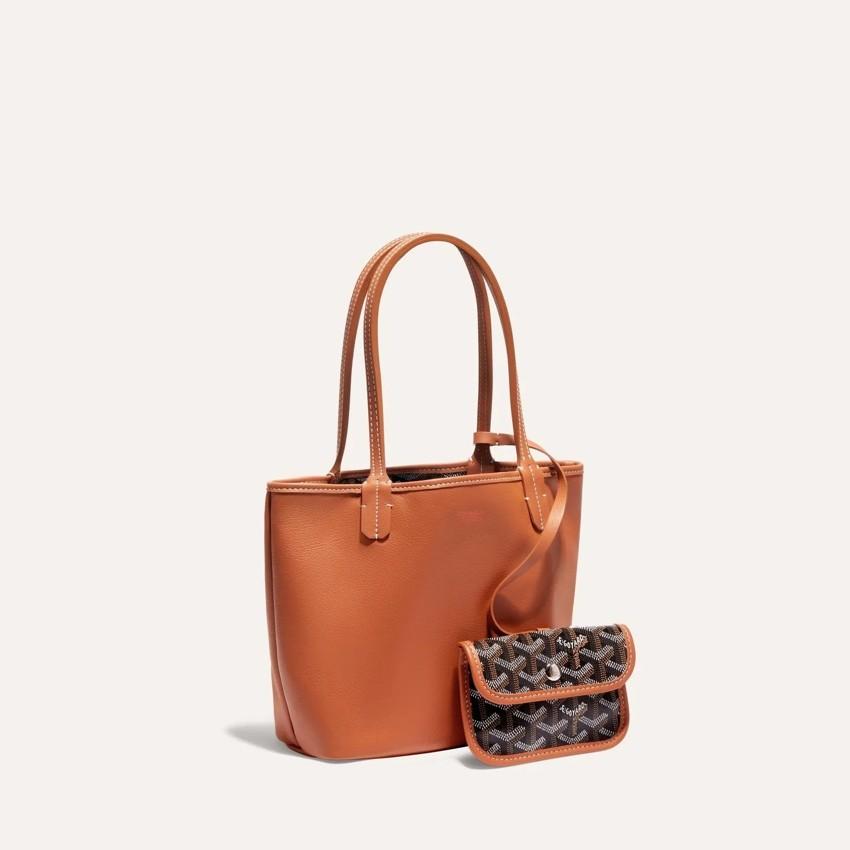 GOYARD Anjou Mini Tote Brown Black Tan Leather Women’s Handbag