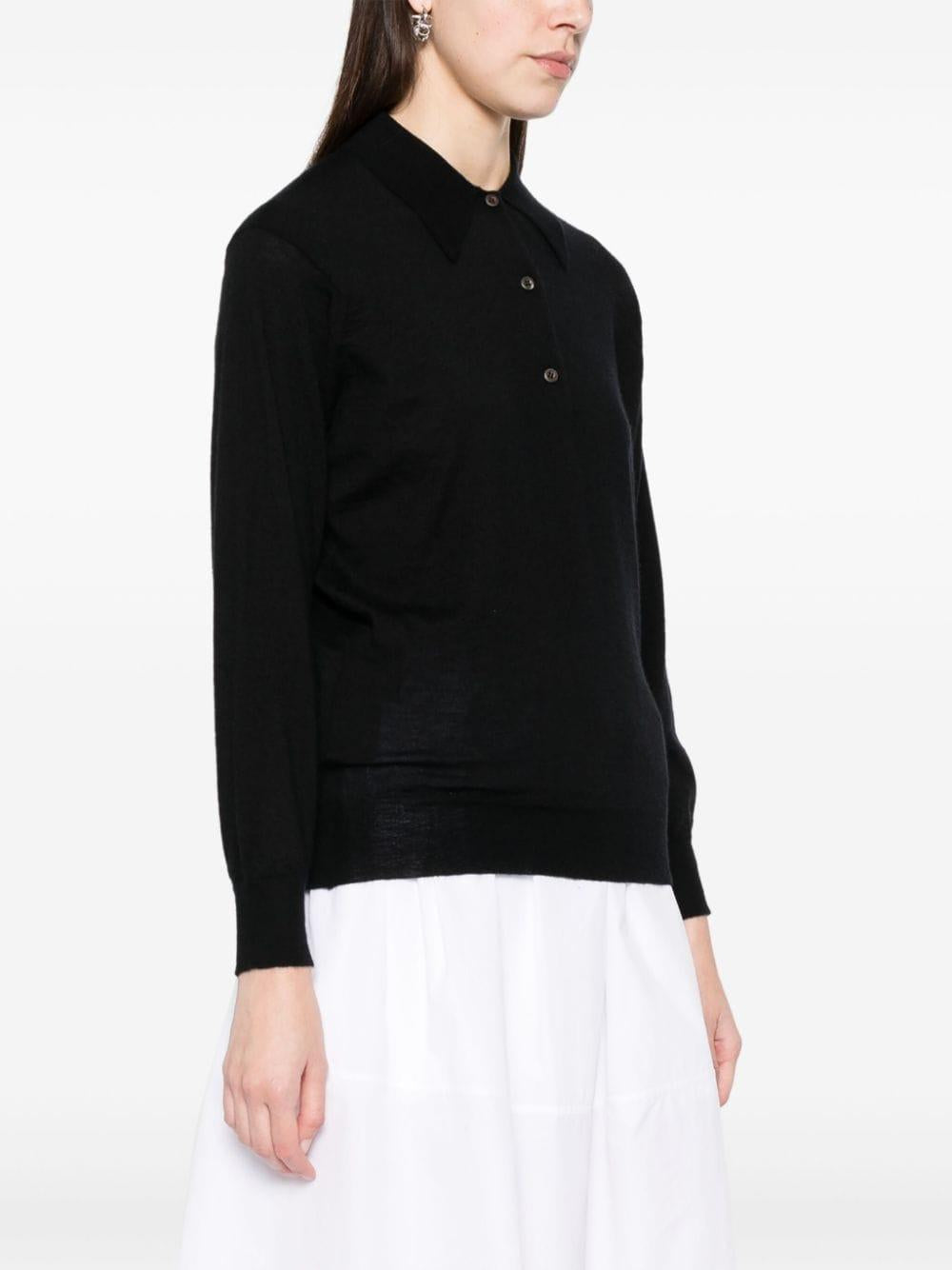 PRADA Long Sleeve Polo Shirt Black Cotton Women
