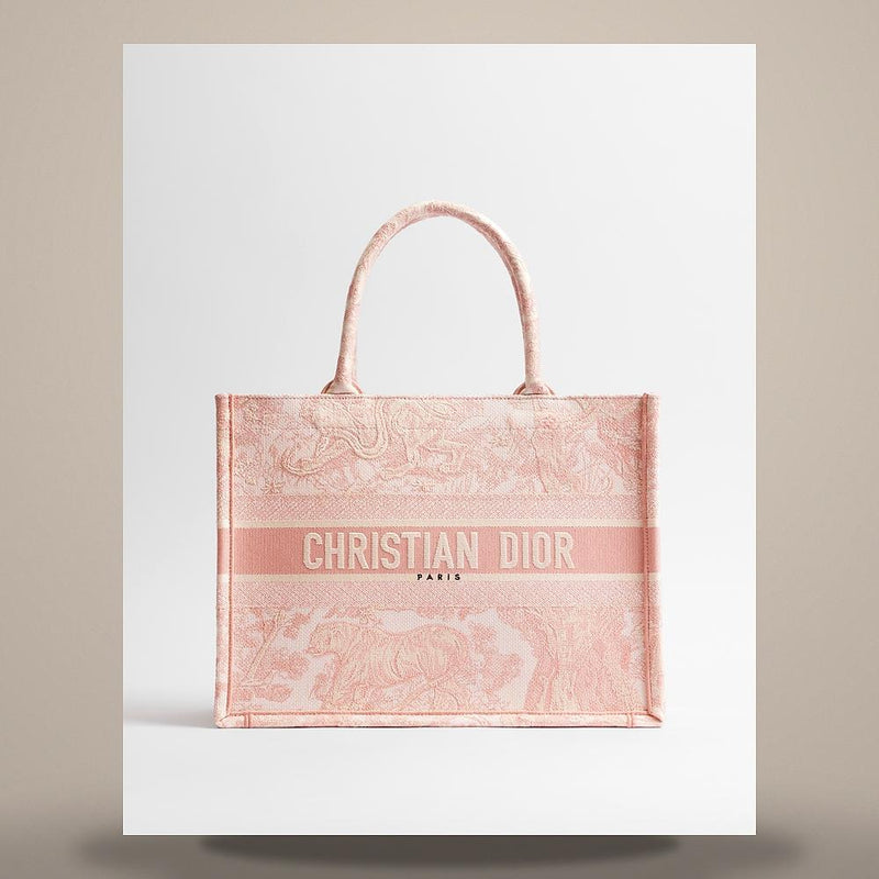 DIOR Book Tote Medium Ecru Pink Toile de Jouy Embroidered Crossbody Bag