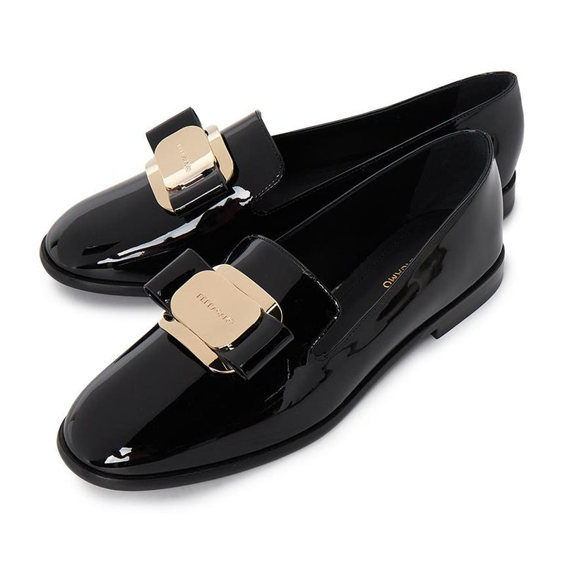 Ferragamo Vara Bow Leather Loafers Black Women C Width 0768944