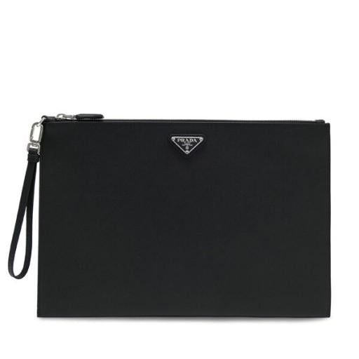 PRADA Saffiano Triangle Logo Black Clutch Bag 2NH005 PN9 F0002