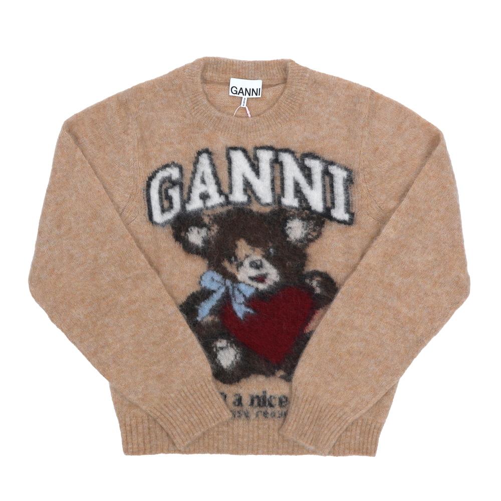 GANNI Brushed Alpaca Bear Logo Crewneck Sweater Women’s