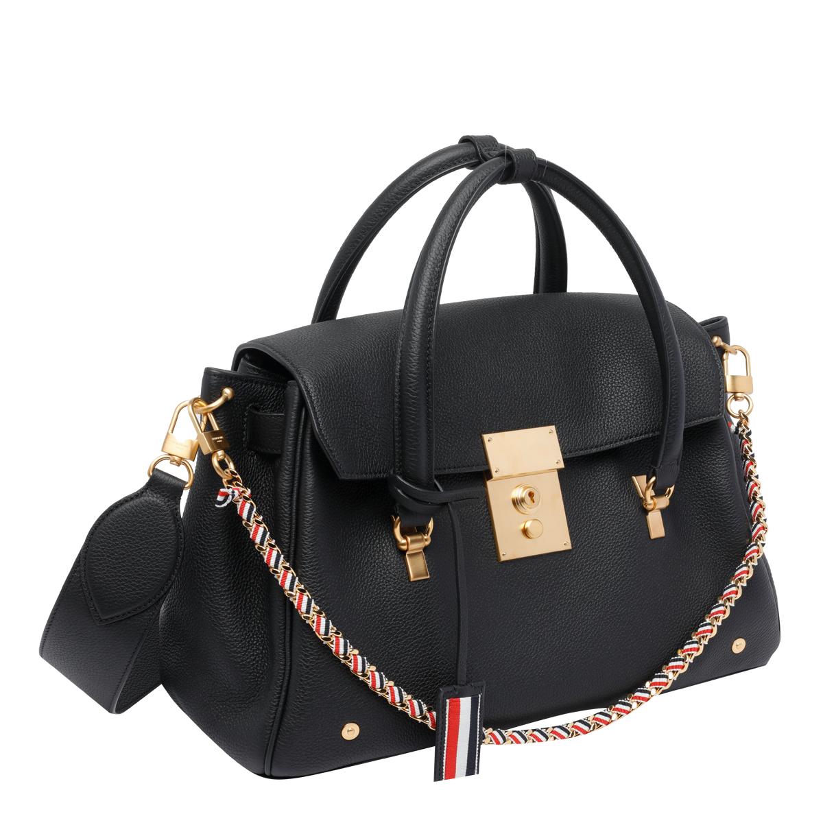 THOM BROWNE Black Leather Tote Bag