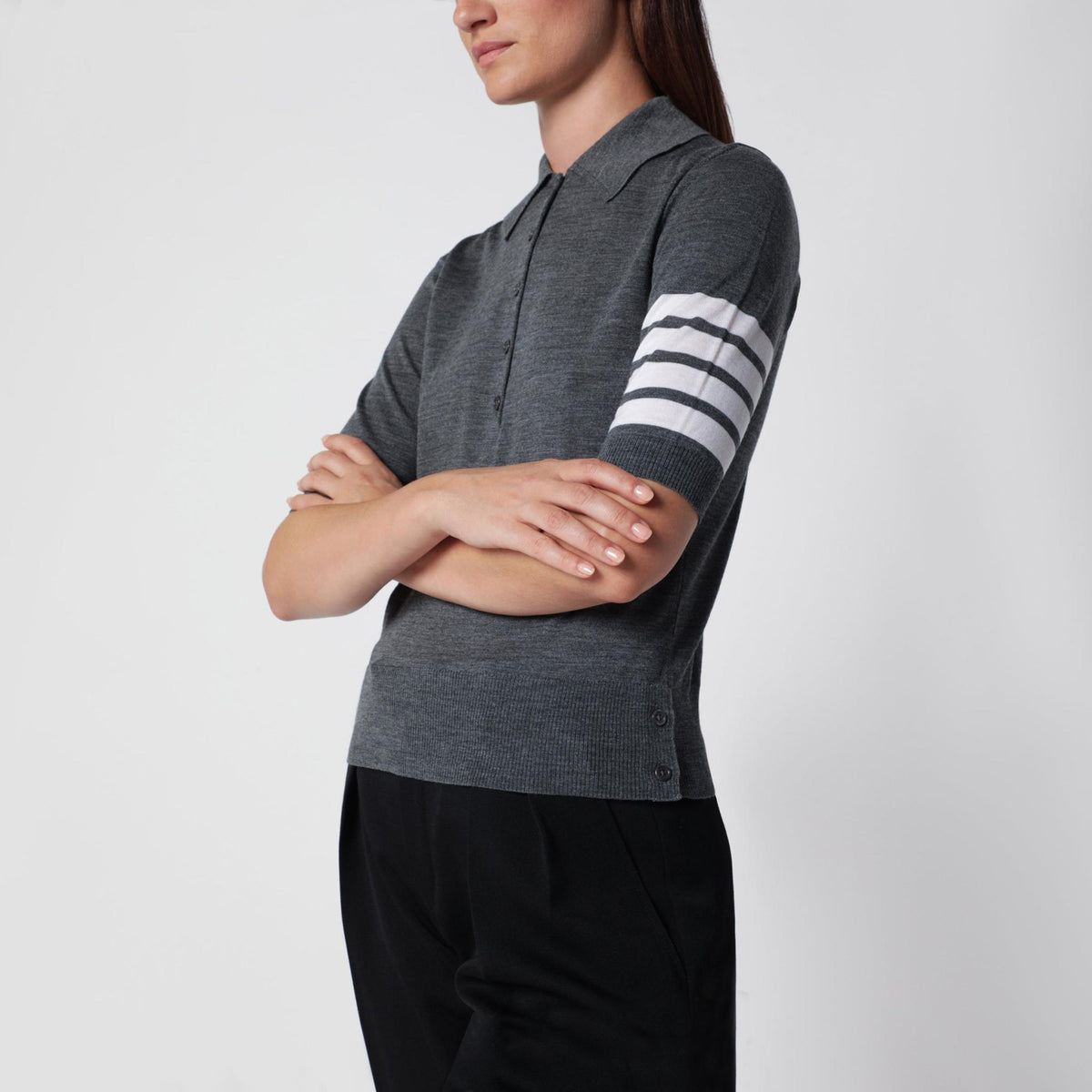 THOM BROWNE Navy Wool Knit Cardigan