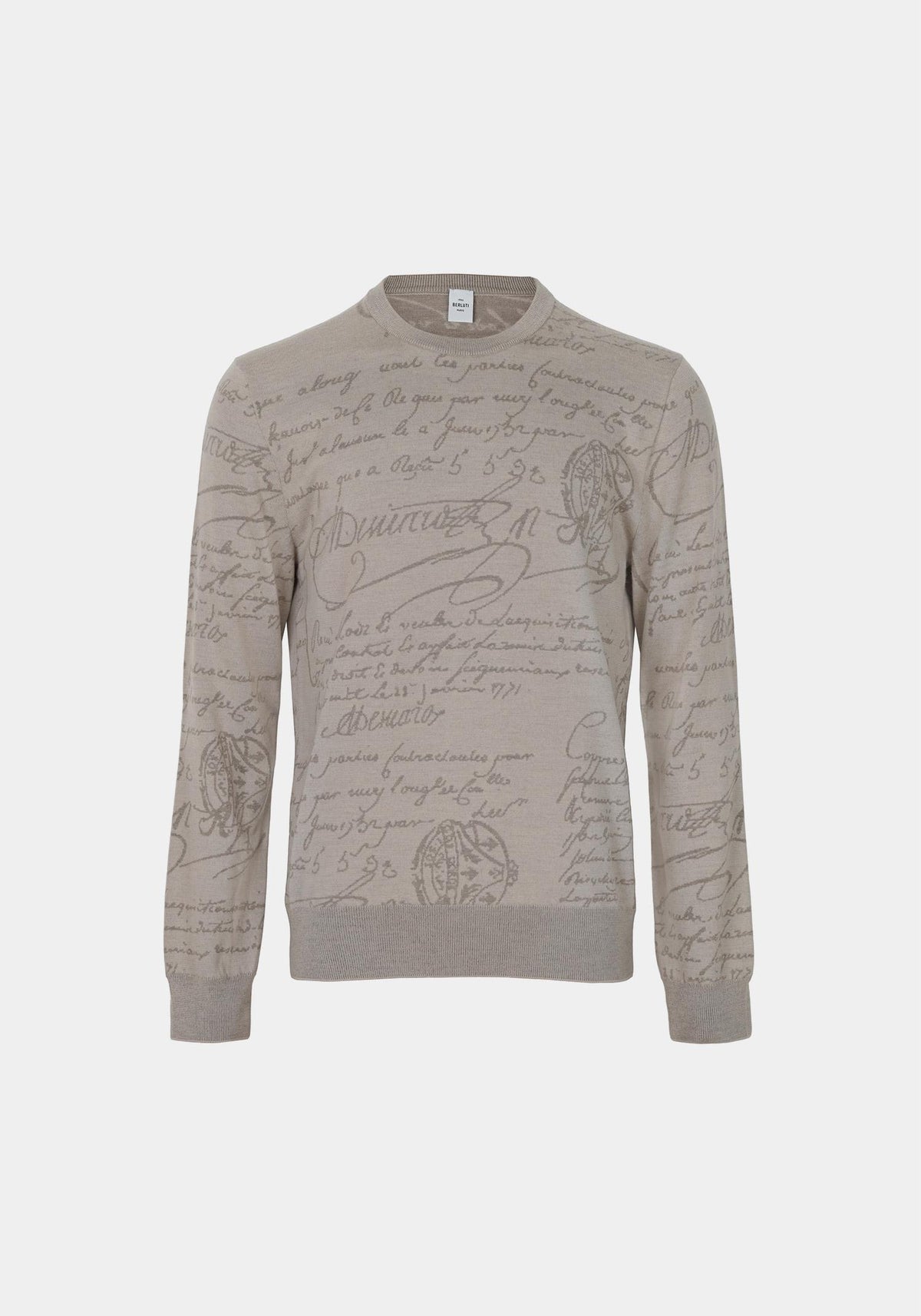 berluti Beige Scritto Wool Cashmere Crewneck Sweater R29KRL247001 D55