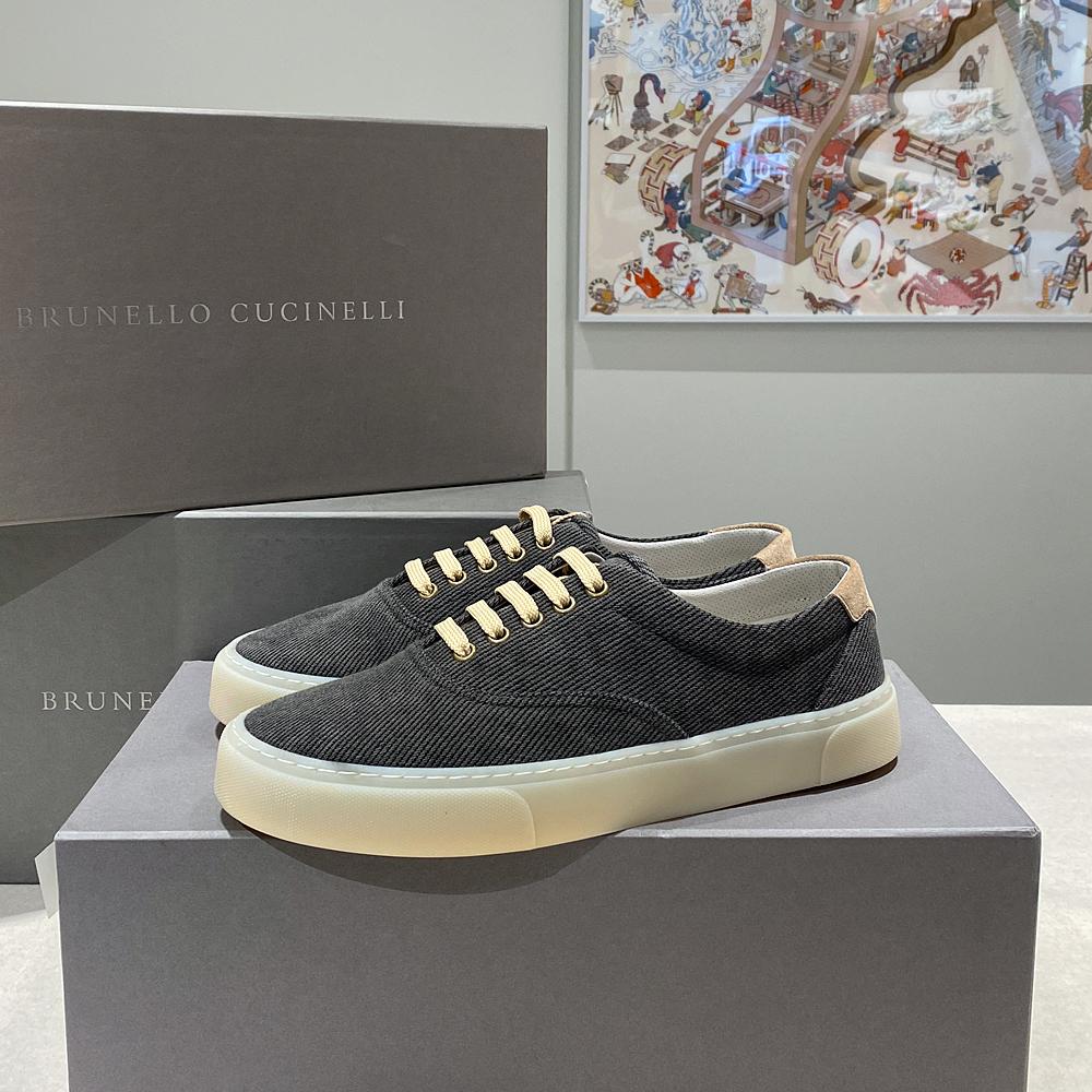 Brunello Cucinelli Charcoal Grey Corduroy Lace-Up Low-Top Sneakers