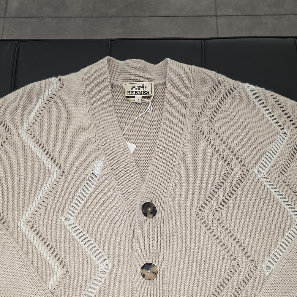 HERMES Mens Joa Et Azure Button Cardigan Taupe Natural Beige Knit