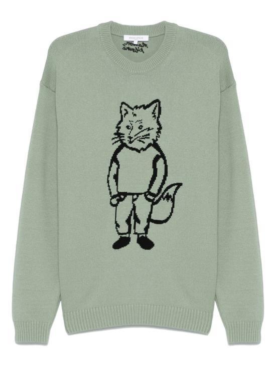 Maison Kitsune Vert de Gris Round Neck Knit Sweater for Men