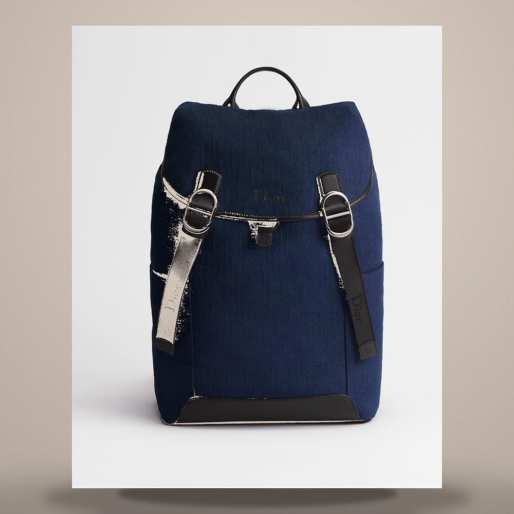 DIOR Navy Blue Dior Oblique Jacquard Flap Backpack 1DBBA259SLDH598