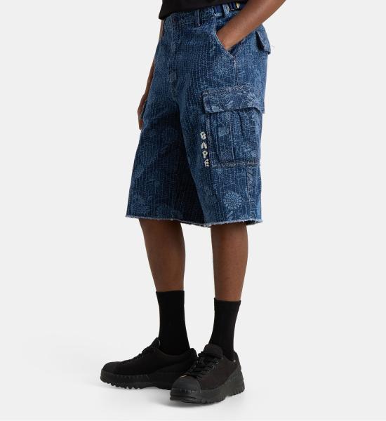 BAPE Cotton Drawstring Short Pants for Men 001DSM301305MING INDIGO DOM