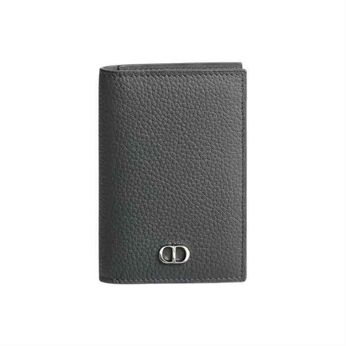 DIOR CD Icon Vertical Bifold Card Holder Wallet Black Leather