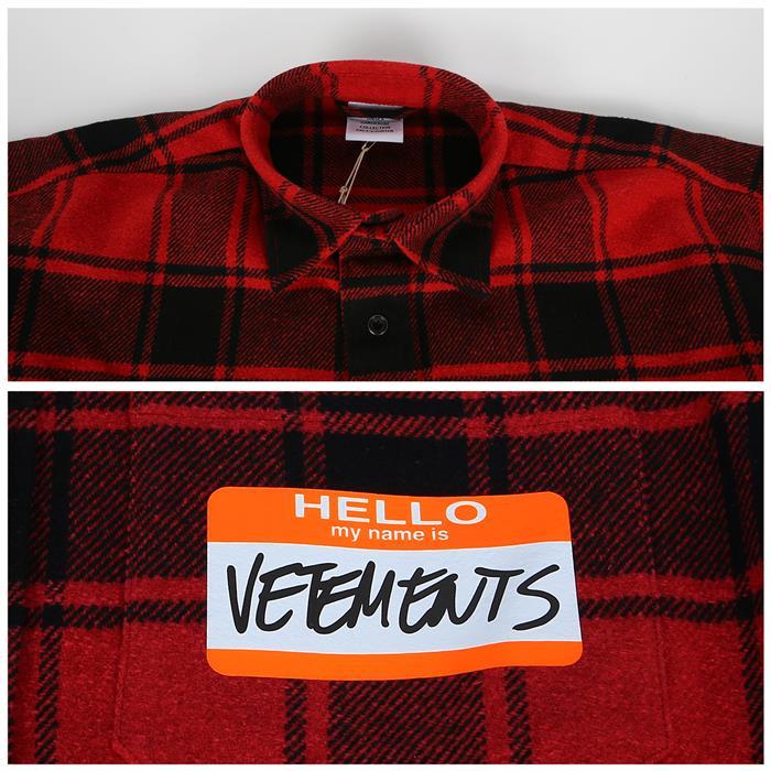 Vetements Red Check Name Tag Long Sleeve Shirt