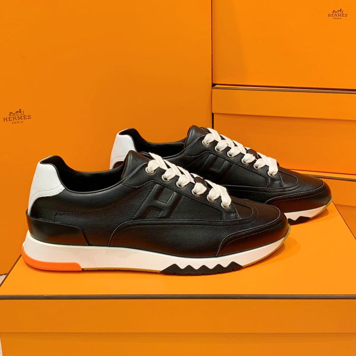 HERMES Men’s Trail Sneakers Calfskin All Black Low Top