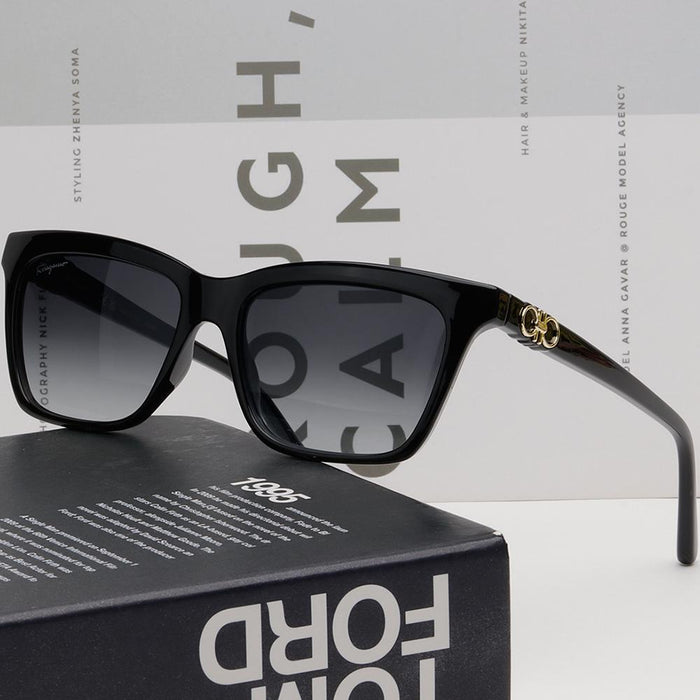 Ferragamo Black Cat-Eye Square Acetate Sunglasses SF1027S 001