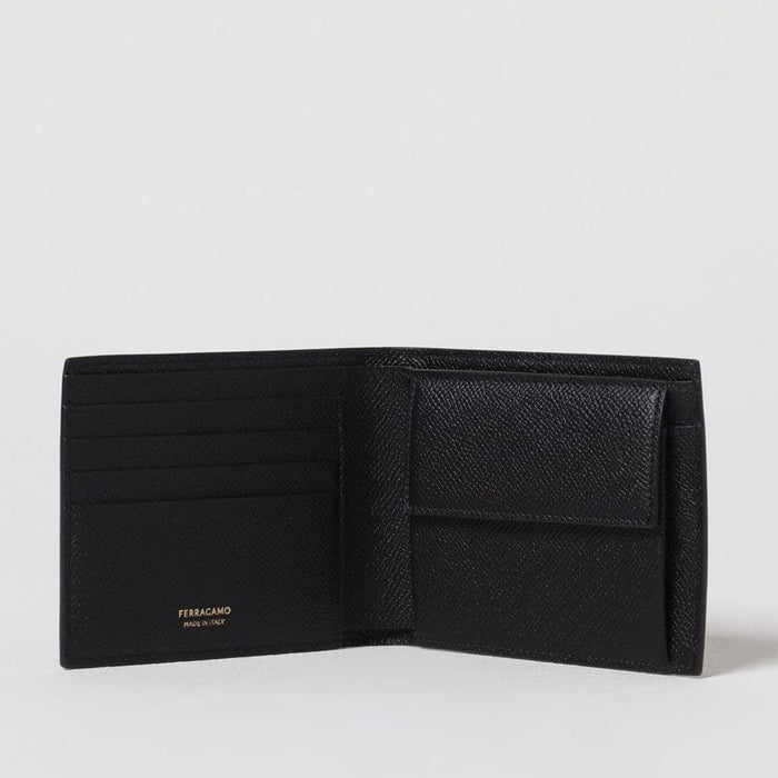 Ferragamo Gancini Leather Bifold Wallet with Coin Pocket for Men