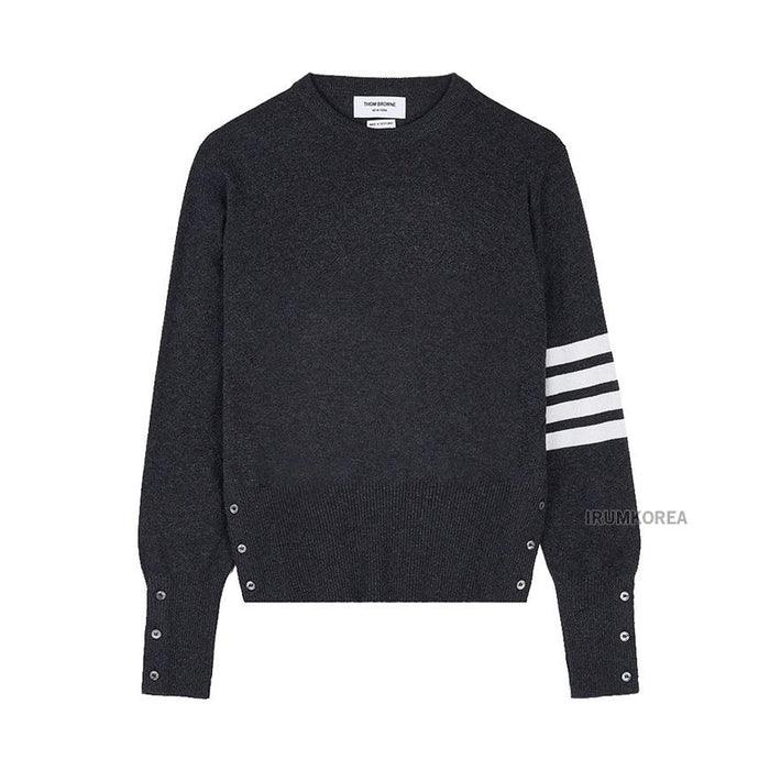 THOM BROWNE Men’s Cashmere 4-Bar Round Neck Knit Sweater Gray