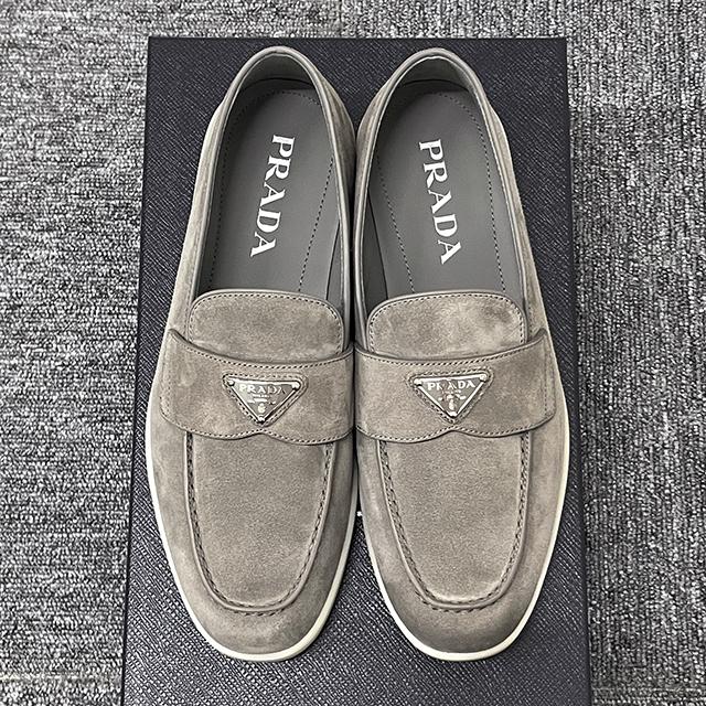 PRADA Men’s Suede Loafers with Triangle Logo Navy
