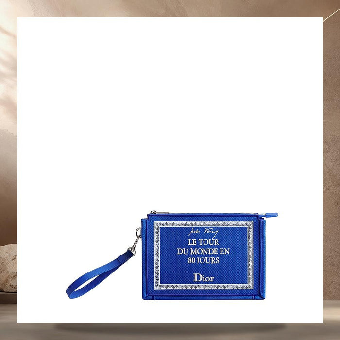 DIOR Blue White Embroidered A5 Triangle Pouch Book Cover 2BTCA629JAL H052