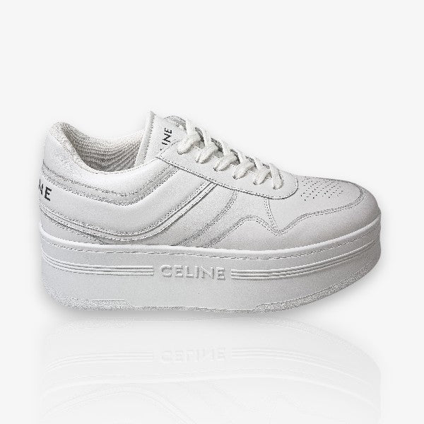 CELINE Wedge Block Calfskin Low Top Sneakers White