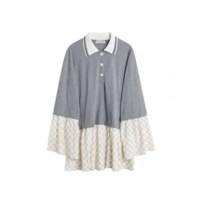 OUR LEGACY Grey Melange Check Reminiscing Midi Dress