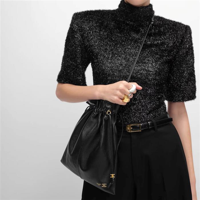CELINE Small Crystal Pouch Lambskin Shoulder Bag Black