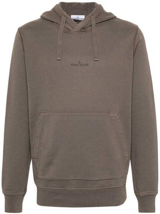 STONE ISLAND Cotton Fleece Institutional Logo Print Hoodie Sweatshirt