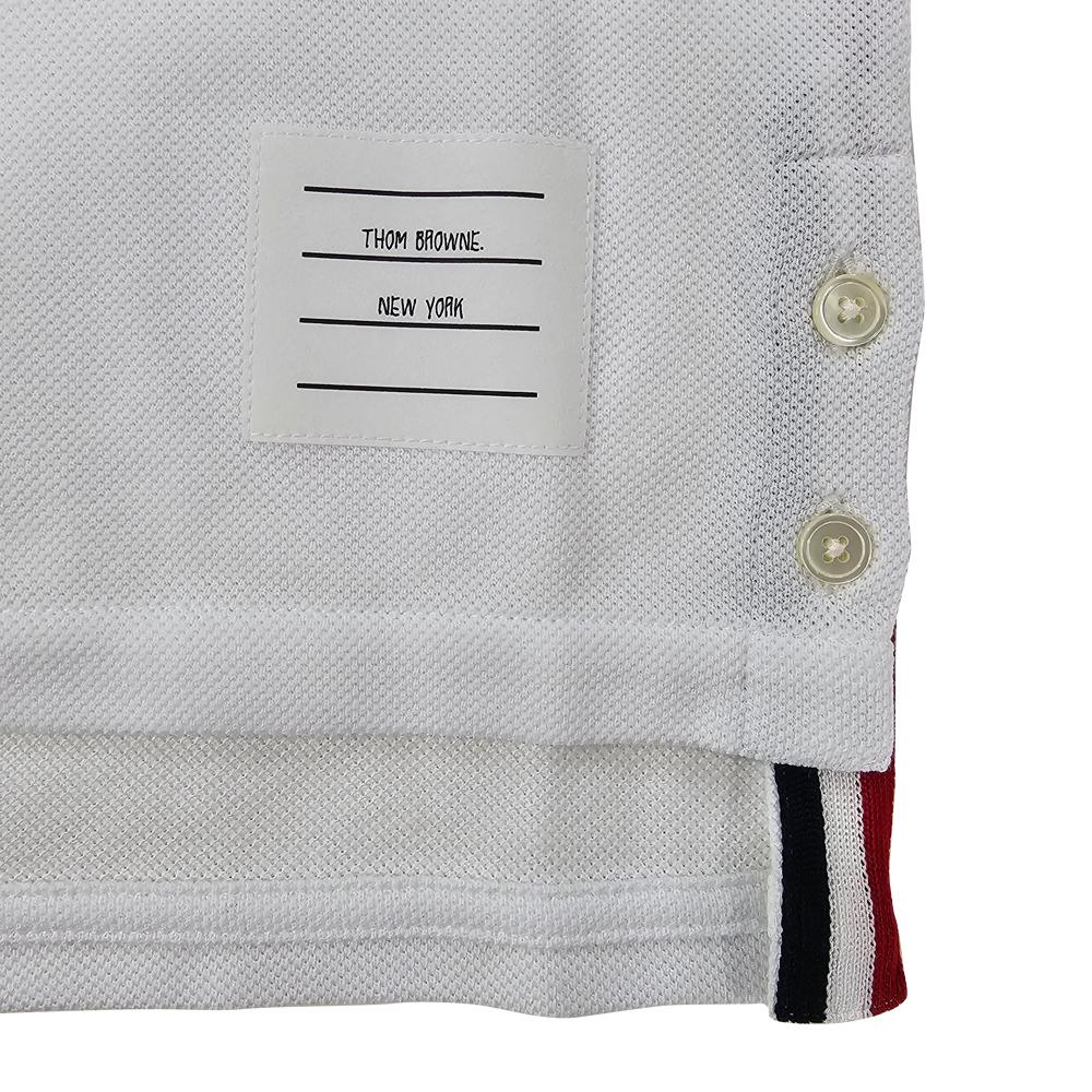 THOM BROWNE Women’s White Piqué Polo Shirt with Tricolor Stripe