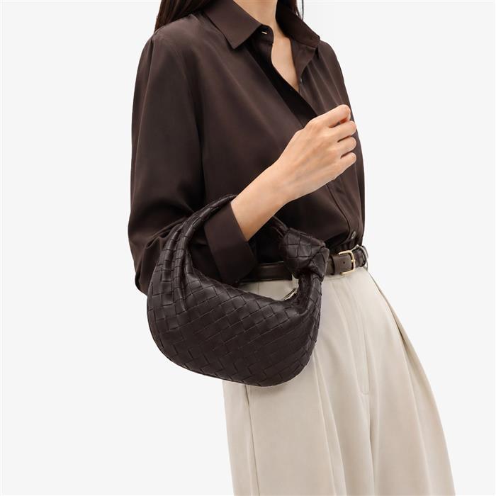 Bottega Veneta Mini Jodie Leather Top Handle Bag Brown Tote