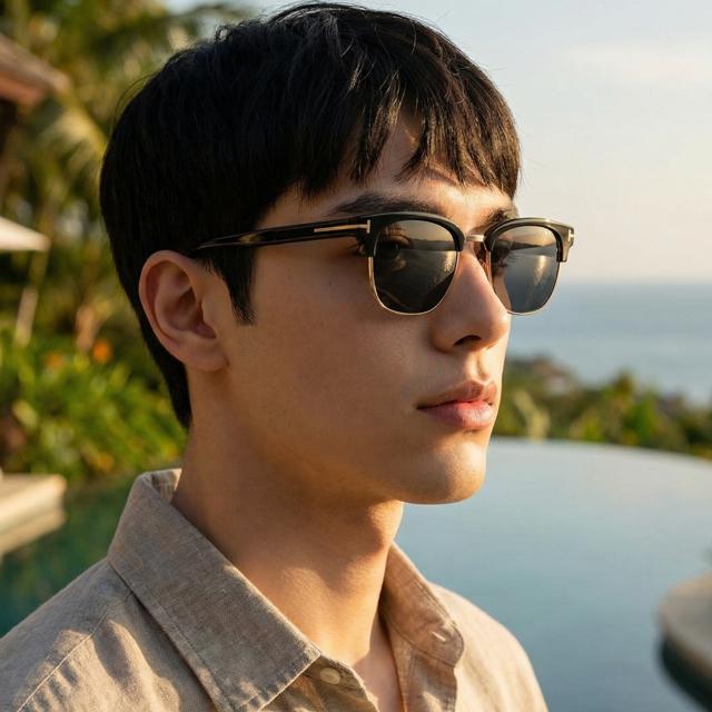 TOM FORD Black Gold Browline Asian Fit Square Sunglasses TF1165K 01A