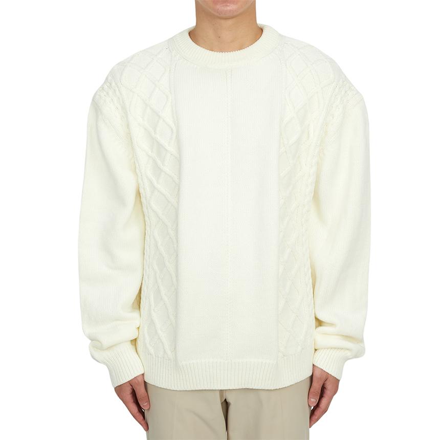 FAMILY FIRST Braid Knit Crewneck Sweater for Men White