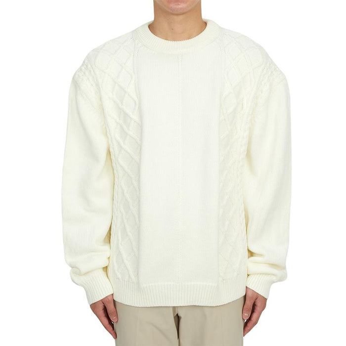 FAMILY FIRST Braid Knit Crewneck Sweater for Men White