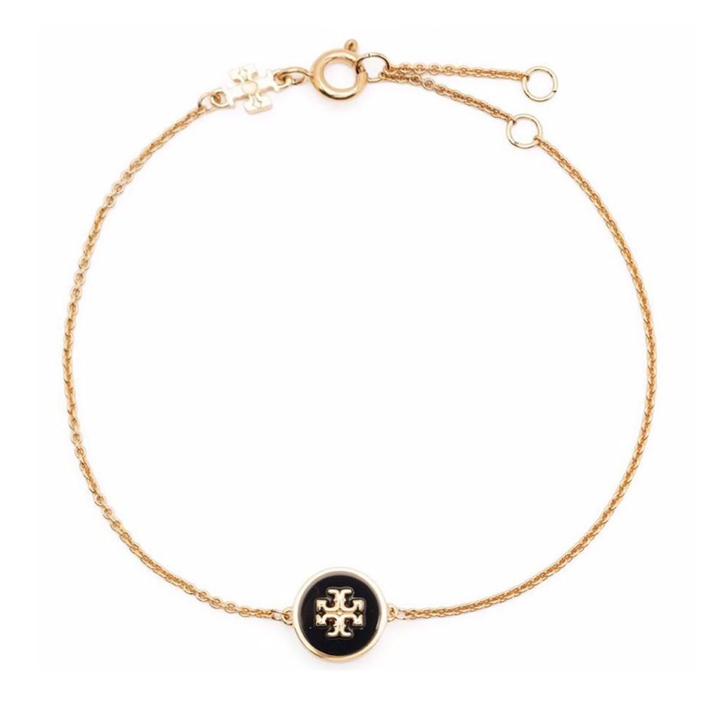 Tory Burch Kira Enamel Chain Bracelet Black