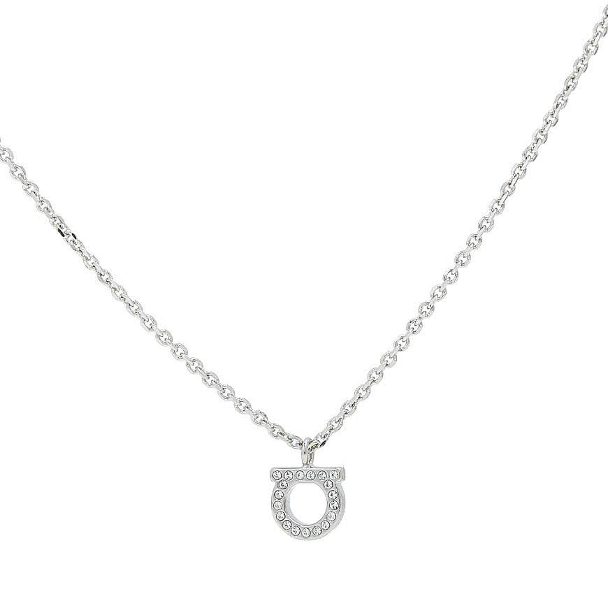 Ferragamo Women’s Crystal Gancini Pendant Necklace Silver Tone 0696655