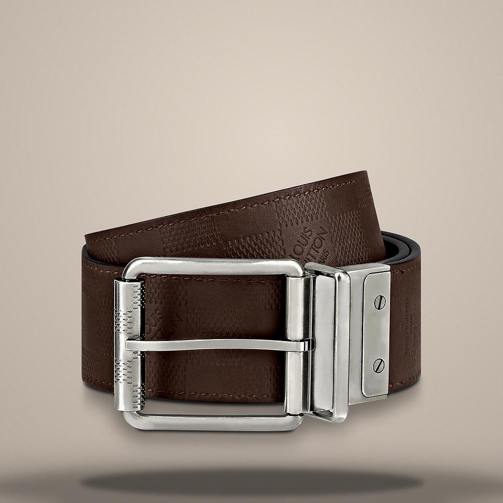 Louis Vuitton Damier Print Reversible 40mm Cowhide Belt Brass Brown M9150